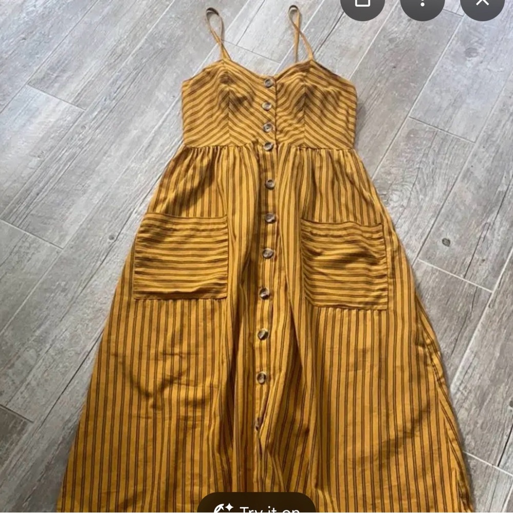 Japna Women’s Mustard Striped Sundress Summer Dress Cotton